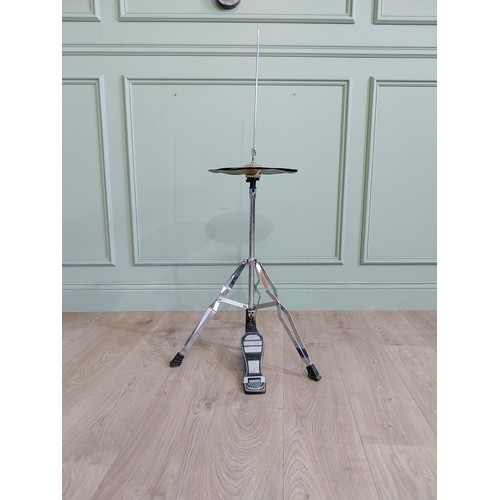 2066 - Cymbal with stool {113 cm H x 57 cm W x 53 cm D and 36 cm H x 34 cm Dia.}.