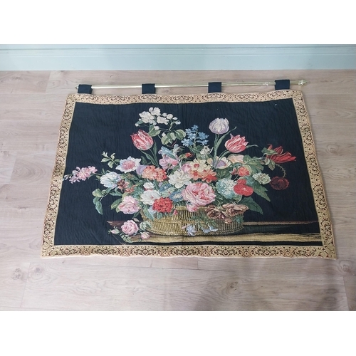 2117 - Vintage decorative tapestry mounted on brass rail {95 cm H x 132 cm W}.