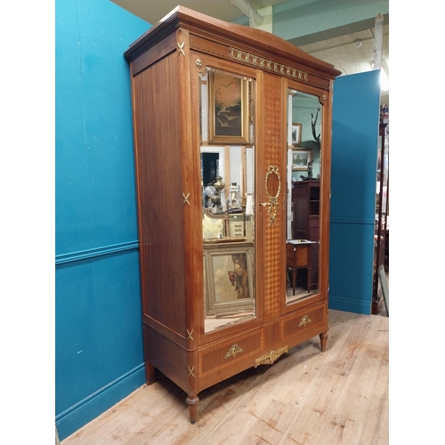 370 - Good quality Edwardian Kingwood wardrobe with two mirrored doors over two drawers and ormolu mounted... 