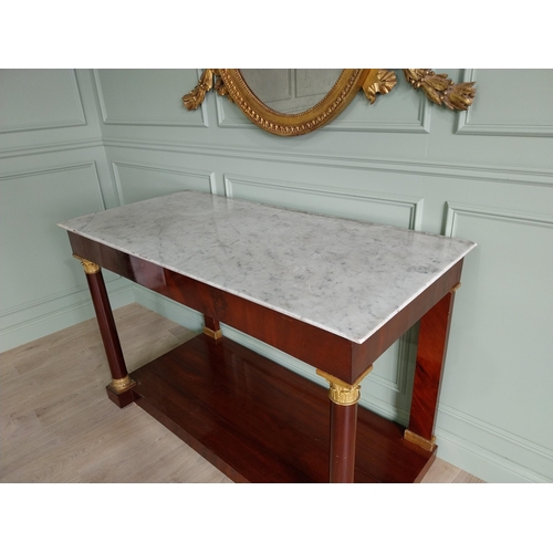 91 - 19th C. mahogany and giltwood console table with marble top {99 cm H x 150 cm W x 73 cm D}.