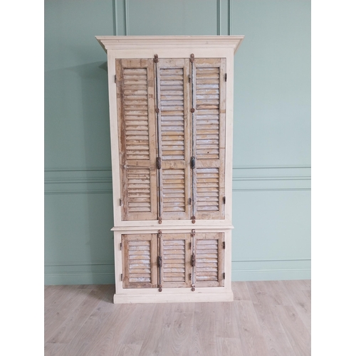 51 - Good quality French painted pine pantry cupboard with shutter doors {247 cm H x 126 cm W x 48 cm D}.