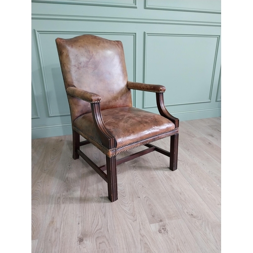 37 - Good quality mahogany leather upholstered Gainsborough style  armchair {100cm H x 62cm W x75 cm D}