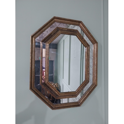 2 - Good quality Italian brass cushion wall mirror {102 cm H x 80 cm W x 8 cm D}.