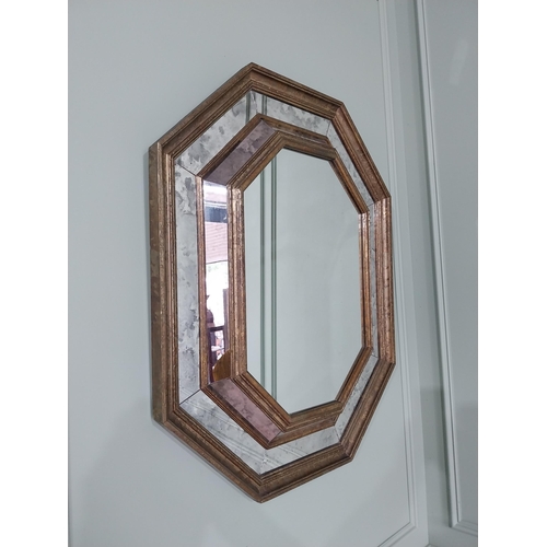 2 - Good quality Italian brass cushion wall mirror {102 cm H x 80 cm W x 8 cm D}.