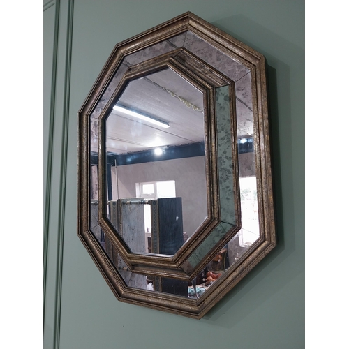 2 - Good quality Italian brass cushion wall mirror {102 cm H x 80 cm W x 8 cm D}.