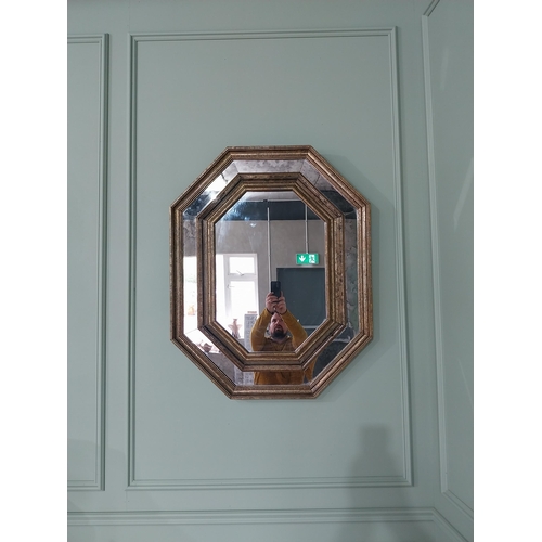 2 - Good quality Italian brass cushion wall mirror {102 cm H x 80 cm W x 8 cm D}.