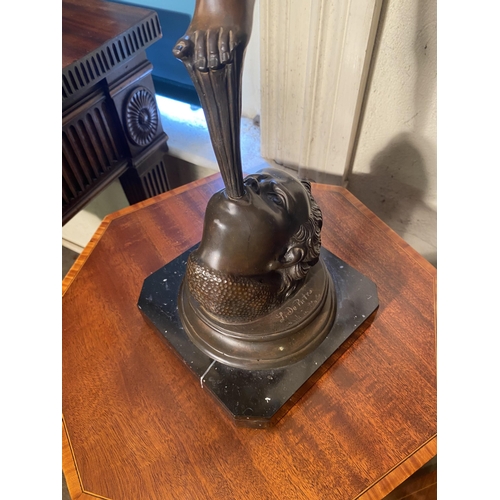 100 - Good quality bronze sculpture of Mercury mounted on marble plinth {85cm  H  x 23cm W x 34cm D}.