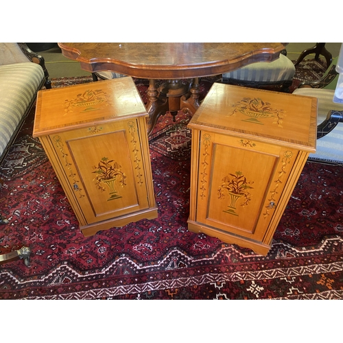 108 - Pair of good quality satinwood and rosewood & walnut inlaid bedside lockers with single door raised ... 