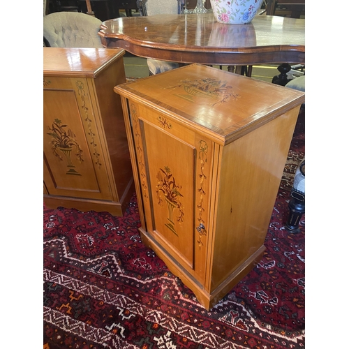 108 - Pair of good quality satinwood and rosewood & walnut inlaid bedside lockers with single door raised ... 