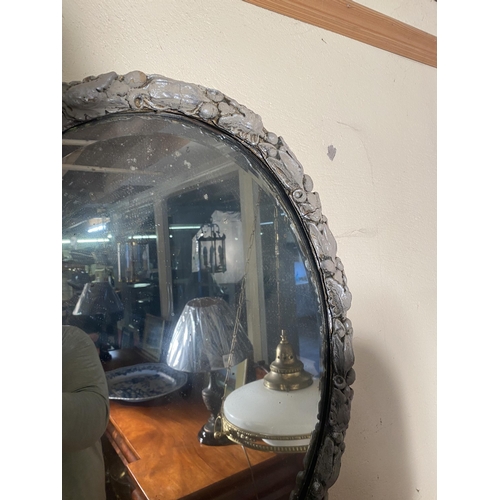 112 - Georgian painted pine and gesso oval wall mirror {58cm  H  x 48cm W}.