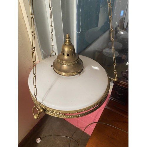 117 - Good quality 19th C. brass and opaline glass hanging light shade {110cm  H  x 45cm Dia.}.