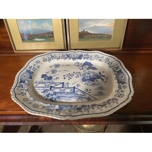 122 - 19th C. blue and white Stone china meat platter {51cm  H  x 63cm W}.