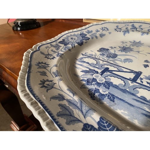 122 - 19th C. blue and white Stone china meat platter {51cm  H  x 63cm W}.