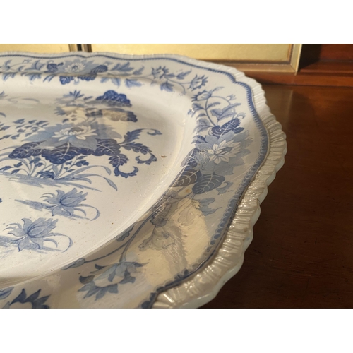 122 - 19th C. blue and white Stone china meat platter {51cm  H  x 63cm W}.