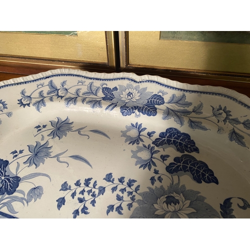 122 - 19th C. blue and white Stone china meat platter {51cm  H  x 63cm W}.