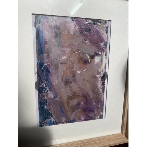 129 - Con Campbell Portrait of W.B Yeats oil on board mounted in pine frame {17cm  H  x 11cm W}.