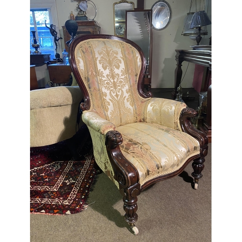 131 - Good quality William IV mahogany and upholstered gentlemen's armchair with lions mask arms raised on... 