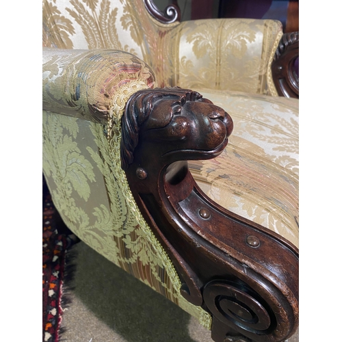 131 - Good quality William IV mahogany and upholstered gentlemen's armchair with lions mask arms raised on... 