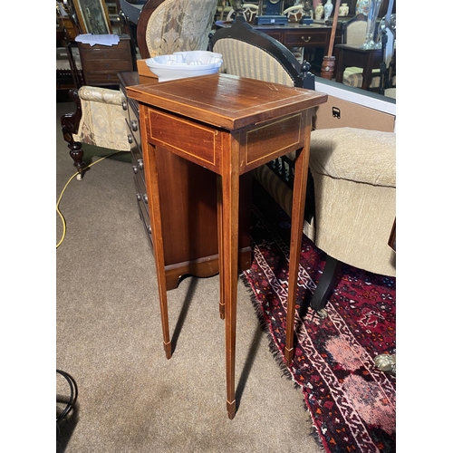 136 - Edwardian mahogany and satinwood inlaid jardini�re stand raised on square tapered legs {84cm  H  x 3... 