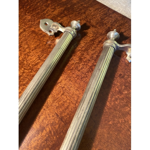 137 - Pair of Edwardian brass door handles {42cm  H  x 9cm W x 5cm D}.