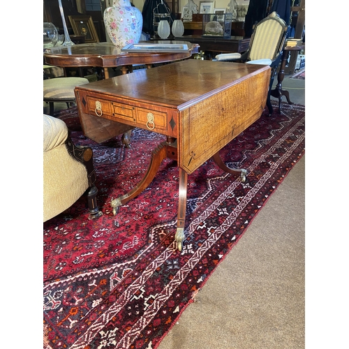 140 - Good quality 19th C. mahogany and ebonised inlaid sofa table with two drawers in the frieze raised o... 