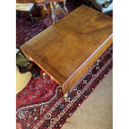 140 - Good quality 19th C. mahogany and ebonised inlaid sofa table with two drawers in the frieze raised o... 