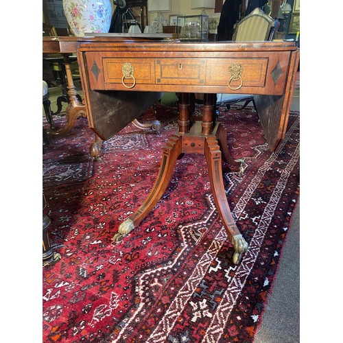 140 - Good quality 19th C. mahogany and ebonised inlaid sofa table with two drawers in the frieze raised o... 