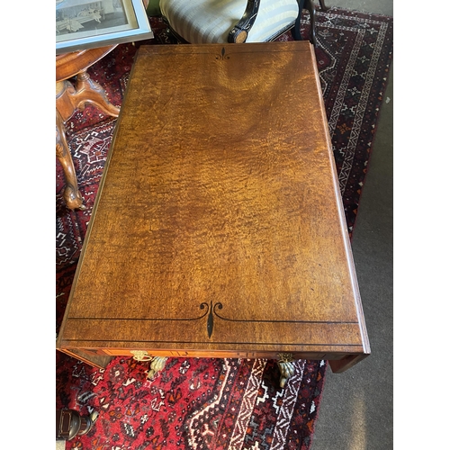 140 - Good quality 19th C. mahogany and ebonised inlaid sofa table with two drawers in the frieze raised o... 