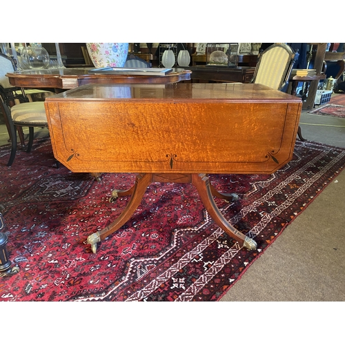 140 - Good quality 19th C. mahogany and ebonised inlaid sofa table with two drawers in the frieze raised o... 