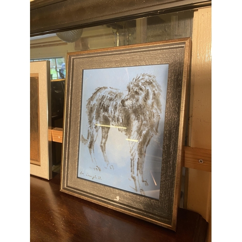 201 - Con Campbell the Irish wolf hound oil on board mounted in pine frame {24cm  H  x 19cm Dia.}.