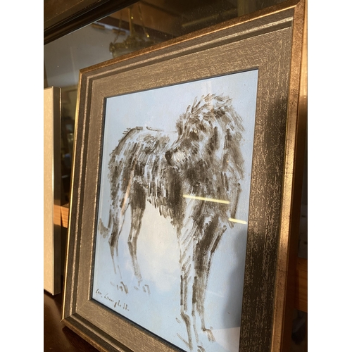 201 - Con Campbell the Irish wolf hound oil on board mounted in pine frame {24cm  H  x 19cm Dia.}.