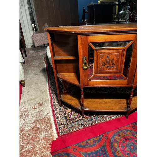 30 - Edwardian mahogany chiffonier with central mirrored door raised on turned legs {102cm  H  x 122cm W ... 