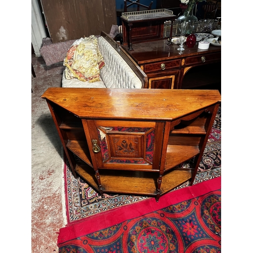 30 - Edwardian mahogany chiffonier with central mirrored door raised on turned legs {102cm  H  x 122cm W ... 