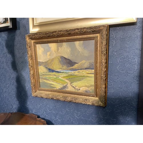 39 - Early 20th C. West of Ireland scene oil on board mounted in giltwood frame after J.H Craig {53cm  H ... 