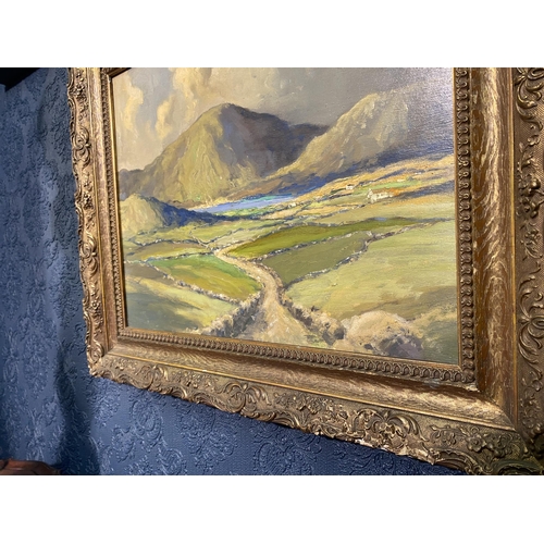 39 - Early 20th C. West of Ireland scene oil on board mounted in giltwood frame after J.H Craig {53cm  H ... 