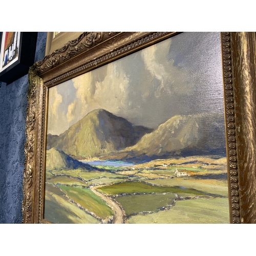 39 - Early 20th C. West of Ireland scene oil on board mounted in giltwood frame after J.H Craig {53cm  H ... 