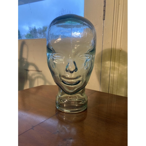 4 - Early 20th C. glass shop display head {29 cm H x 15 cm W x 20 cm D}.