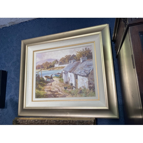 42 - D. McNaughton Harbour scene oil on board mounted in gilt frame {39cm  H  x 49cm W}.