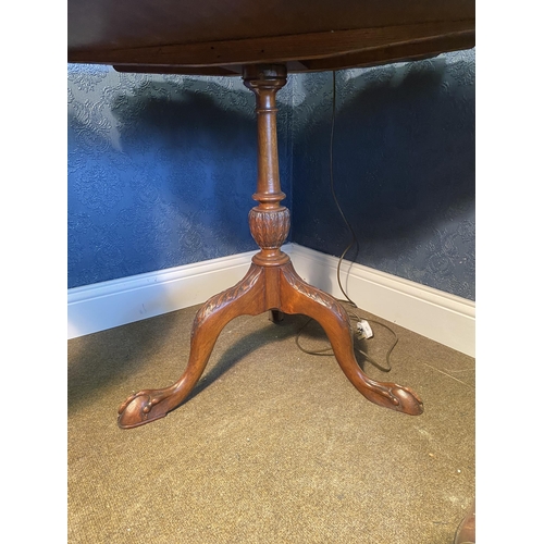 47 - 19th C. Irish mahogany pie crust centre table raised on turned column and three outswept feet {75cm ... 