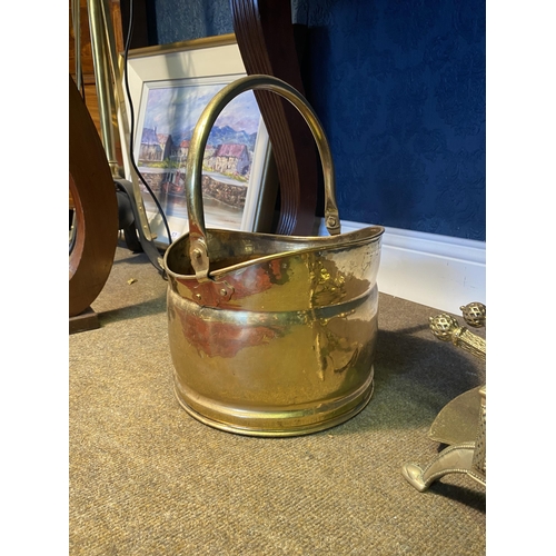 56 - Edwardian brass coal helmet {36cm  H  x 28cm W x 32cm D}.