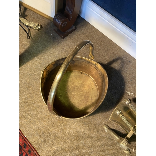 56 - Edwardian brass coal helmet {36cm  H  x 28cm W x 32cm D}.