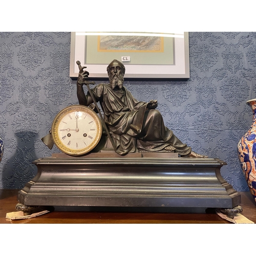 61 - Good quality 19th C. bronze and marble mantle clock by Hall & Co. Paris and Manchester {45cm  H  x 5... 