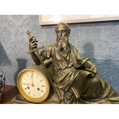 61 - Good quality 19th C. bronze and marble mantle clock by Hall & Co. Paris and Manchester {45cm  H  x 5... 