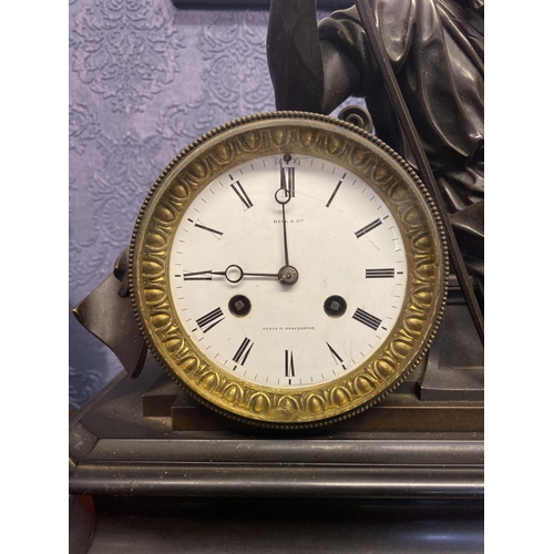 61 - Good quality 19th C. bronze and marble mantle clock by Hall & Co. Paris and Manchester {45cm  H  x 5... 