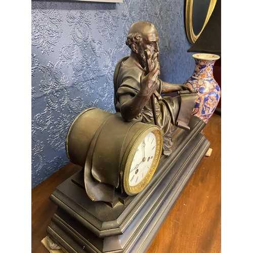 61 - Good quality 19th C. bronze and marble mantle clock by Hall & Co. Paris and Manchester {45cm  H  x 5... 