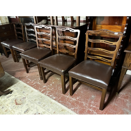 621 - Set of twelve good quality Edwardian mahogany ladder back dining chairs with leather upholstered sea... 