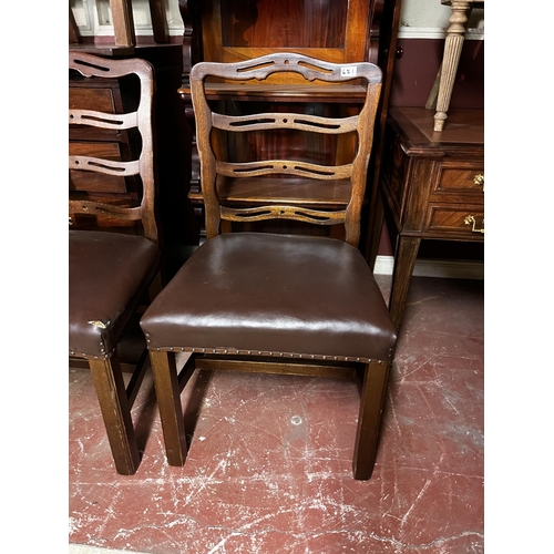 621 - Set of twelve good quality Edwardian mahogany ladder back dining chairs with leather upholstered sea... 