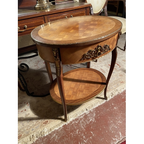 622 - French kingwood lamp table with ormolu mounted with single drawer raised on square tapered legs {68c... 