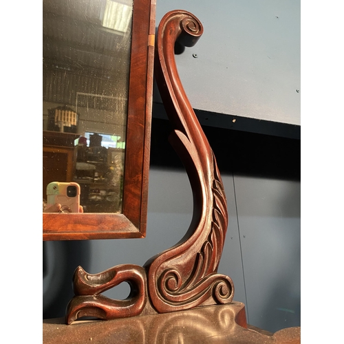 631 - 19th C. mahogany dressing table mirror {79cm  H  x 70cm W x 30cm D}.