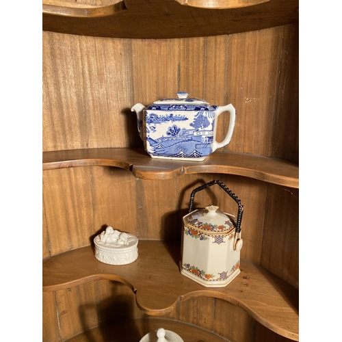 638 - Large ceramic coffee pot, blue & white willow pattern teapot and biscuit barrel {Largest 32 cm H x 2... 